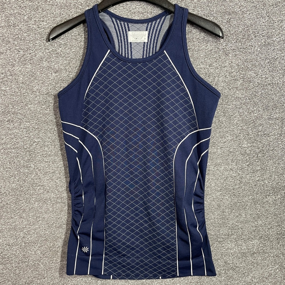 Athleta Maternity Tank Top Womens M Navy‎ Blue Racerback Ruched Sides